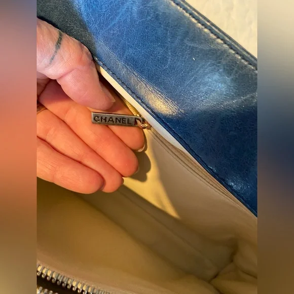 CHANEL Blue Quilted Distressed Convertible Boy Tote - Picture 14 of 16